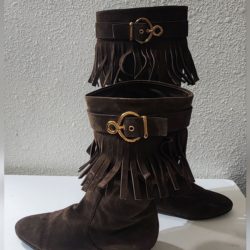 Louis Vuitton Women's Brown Suede Fringe Tall Boots EU 35.5 / US 5.5